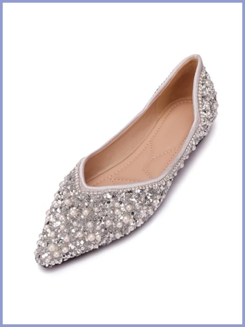 Rhinestone Pointed Toe Flats Memory Foam Wedding Dress Shoes Ballet
